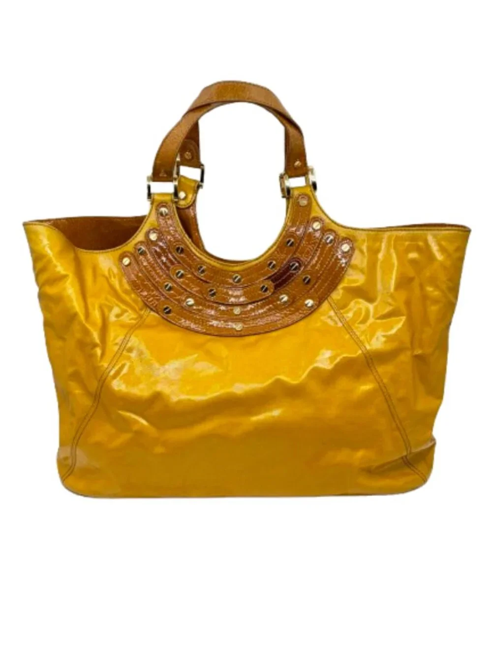 TORY BURCH~Brewster Tote~Extra Large Coated Canvas Leather Bag - Yellow/Tan/Gold